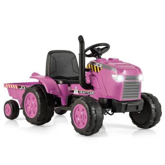 12V Kids Ride On Tractor with Trailer and Remote Control-Pink