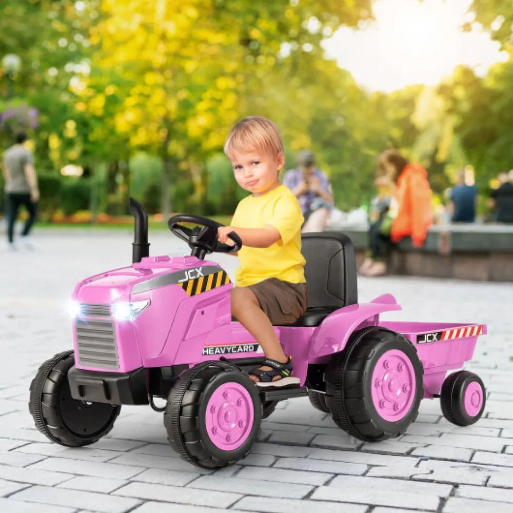 12V Kids Ride On Tractor with Trailer and Remote Control-Pink