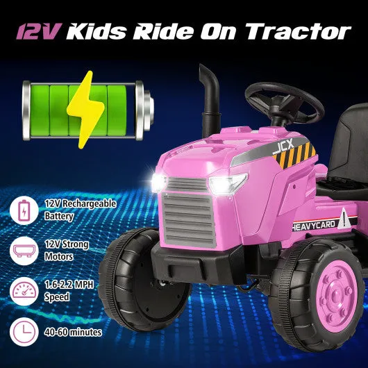 12V Kids Ride On Tractor with Trailer and Remote Control-Pink