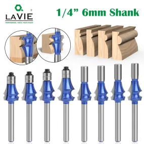 1/4 & 6 Shank Bearing Router Bits with Professional Grade Silver Blue Line Edge Trimming Cutter Head