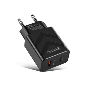 20W Dual-Port Fast Travel Charger with PD and QC 3.0 - EU Plug