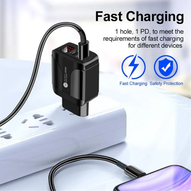 20W Dual-Port USB Fast Charger with LED Display – PD3.0 & QC3.0, UK Plug