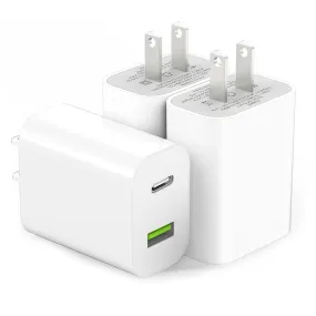 3 Pack USB C Charger Block, Dual Port Type C Wall Charger Fast Charging Power Adapter Cube for iPhone 14/14 Pro/14 Pro Max/14 Plus/13/12/11, XS/XR/X, iPad, Samsung, More