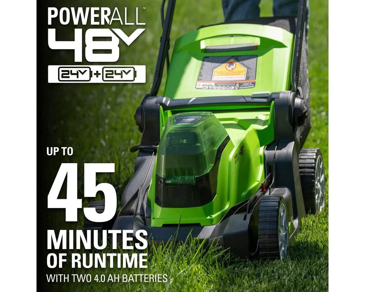 48V (2x24V) 17" Cordless Battery Push Mower & FREE Drill/Driver Combo Kit w/ (2) 4.0 Ah USB Batteries & Dual Port Charger