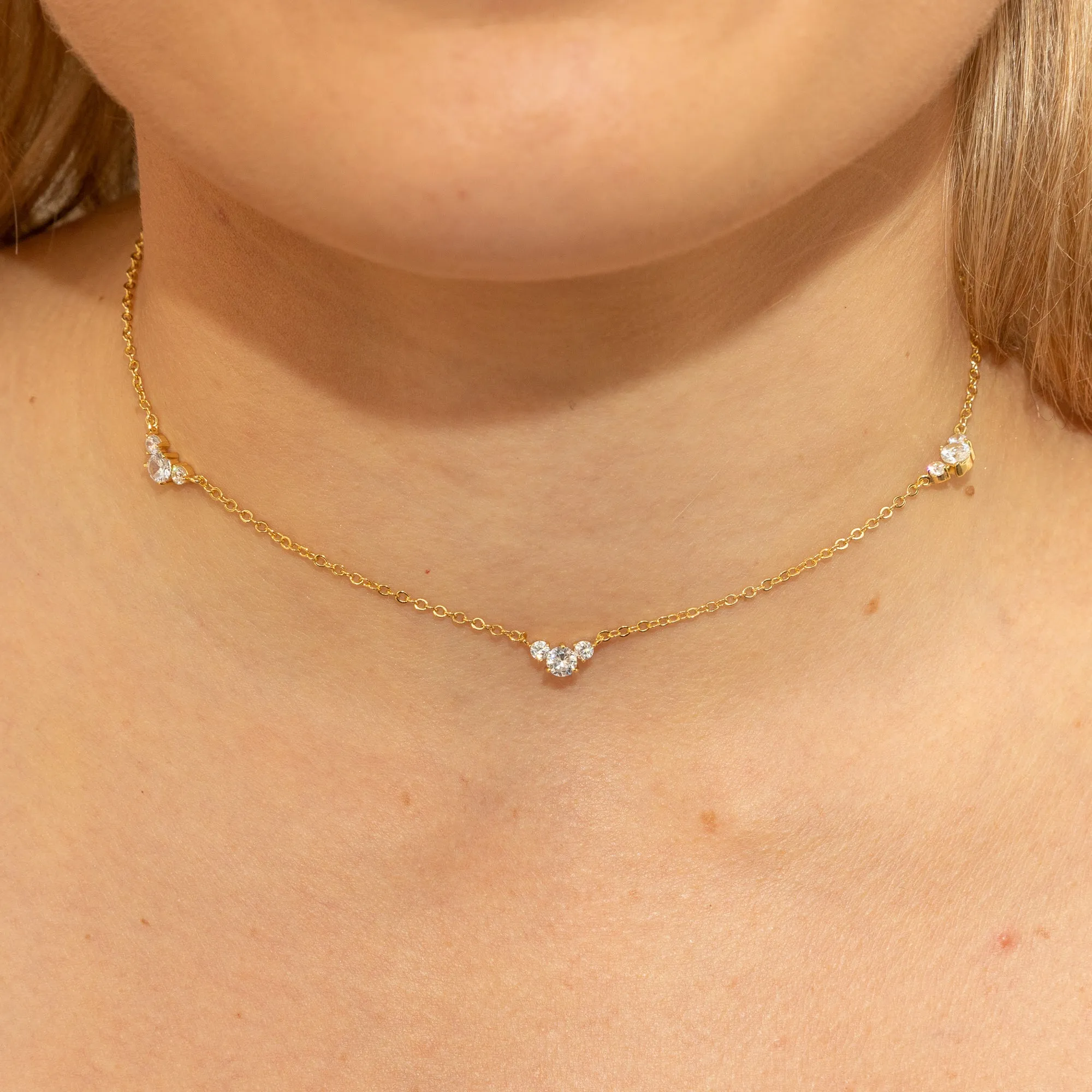 5 for 60% Off - White Topaz Cluster Necklace In Gold: The Leona