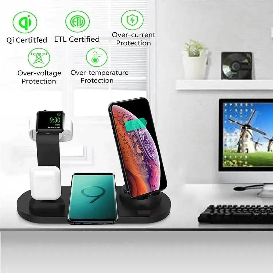 5-in-1 Wireless Charging Station for iPhone 15/14/13/12/11/X, Apple Watch, and AirPods - Fast Charging Dock for Desk