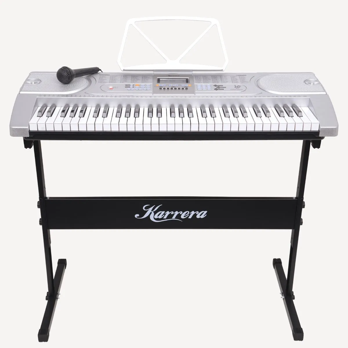 61-Key Electronic Keyboard with Stand, 255 Rhythms, Silver