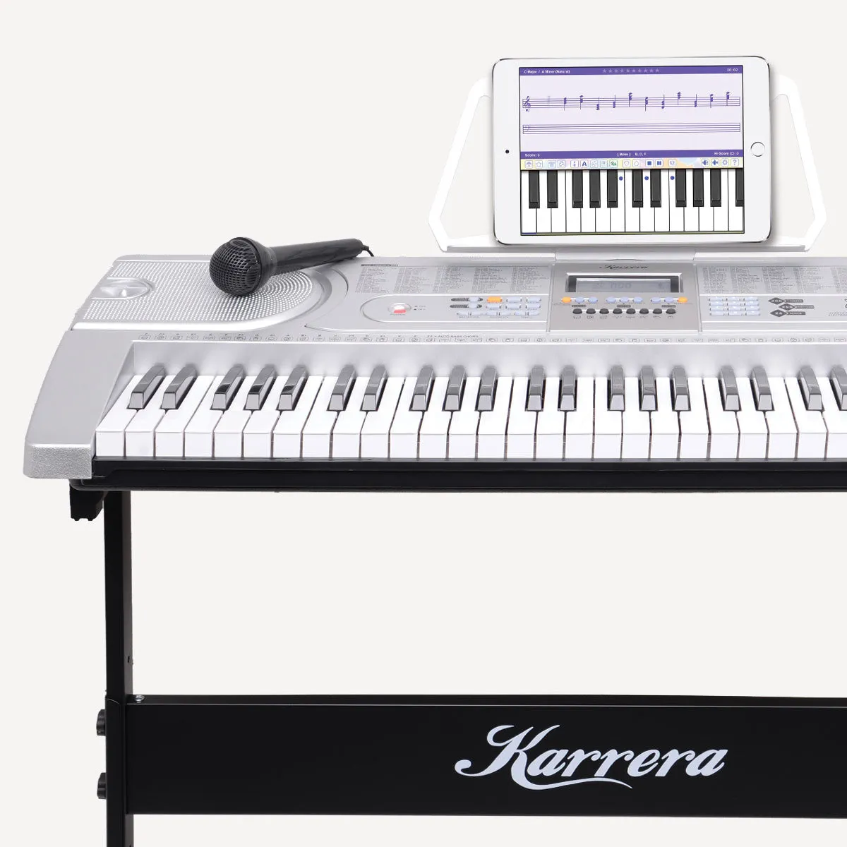 61-Key Electronic Keyboard with Stand, 255 Rhythms, Silver