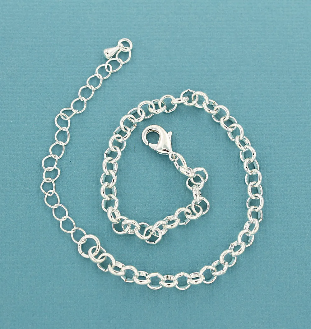 Antique Silver Tone Rolo Chain Bracelets 8 1/8" Plus Extender - 5mm - Choose Your Quantity!