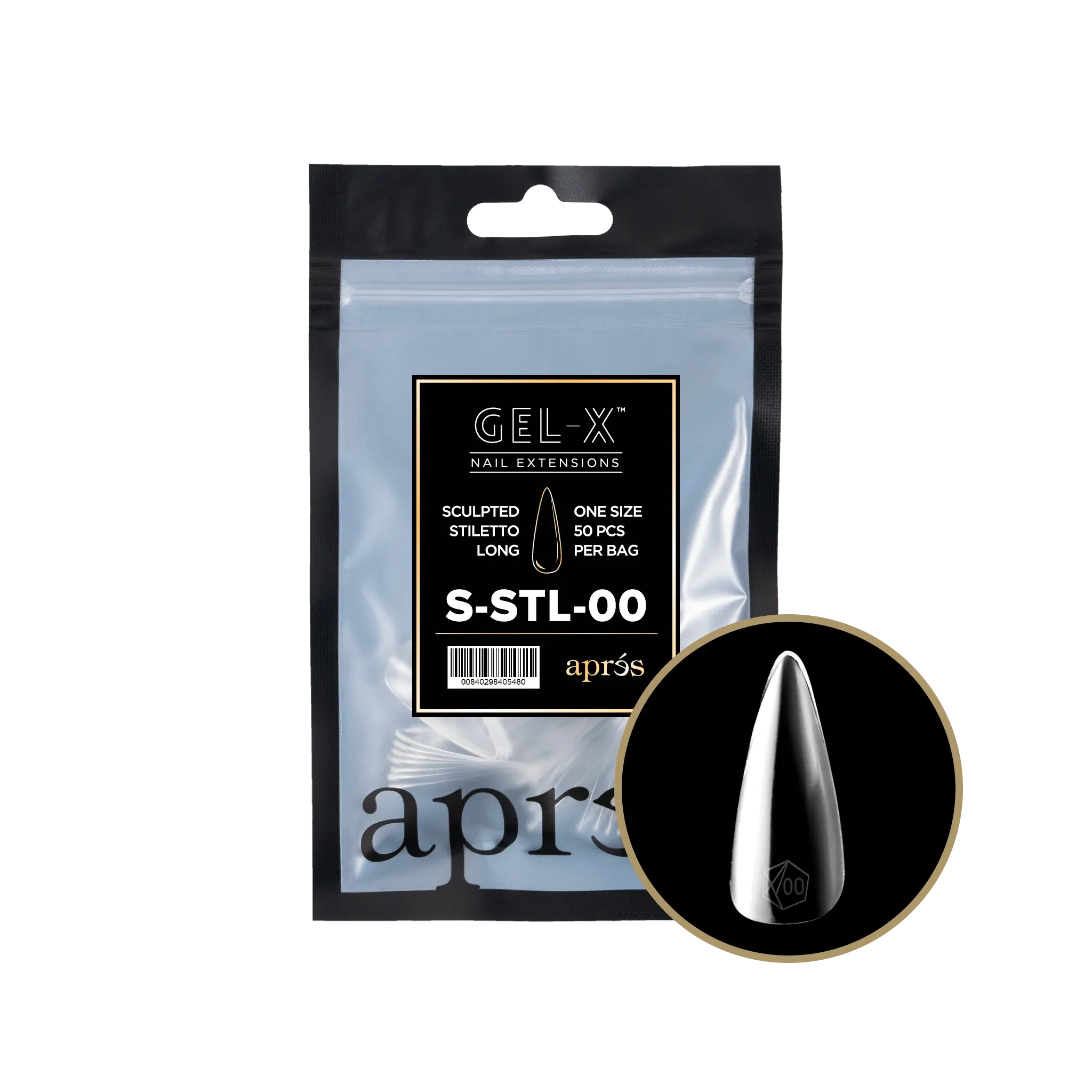 Apres Gel-X, SCULPTED STILETTO LONG Refill Bags, SSTL2.0, 15357 (50 Nail Tips/Bag)