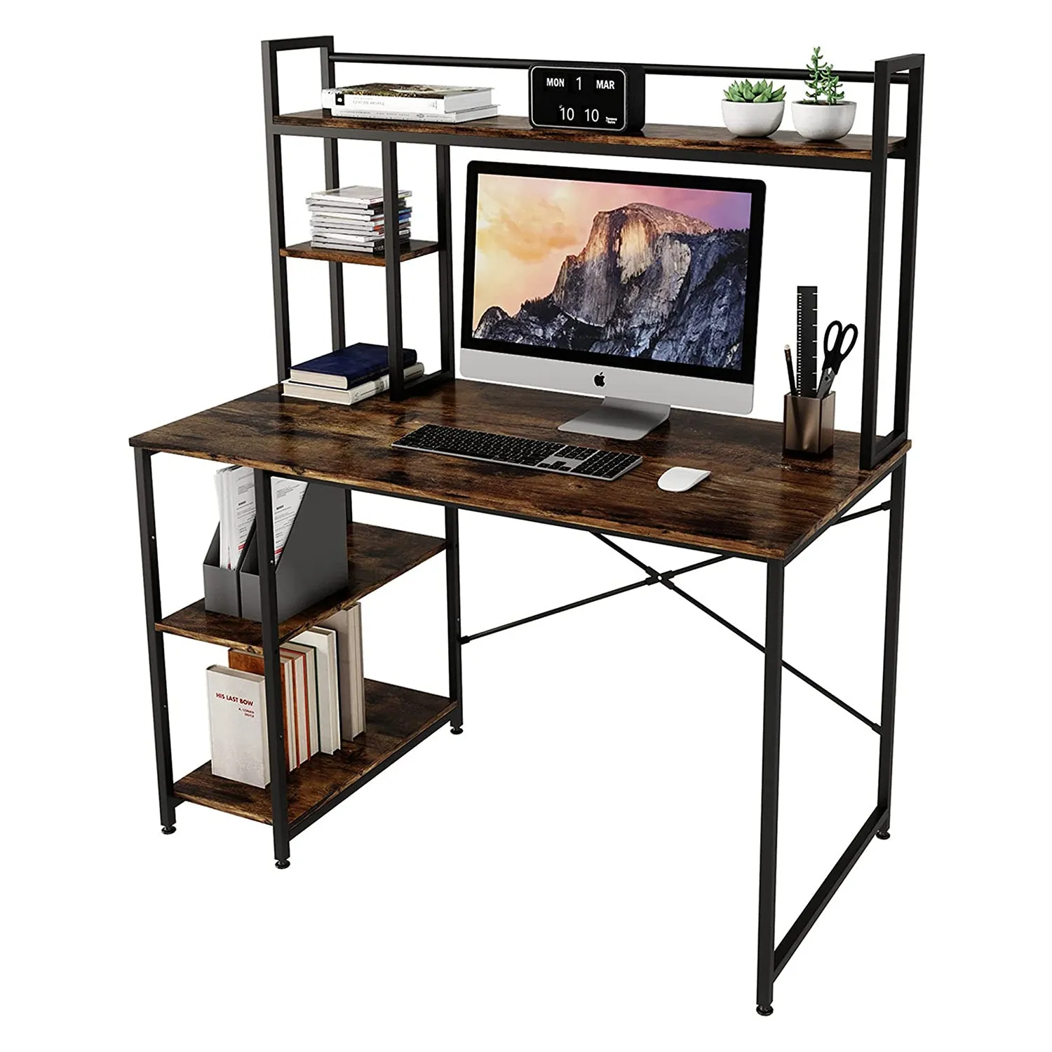 Bestier Computer 47" Office Desk Workstation with Storage Shelves (Open Box)