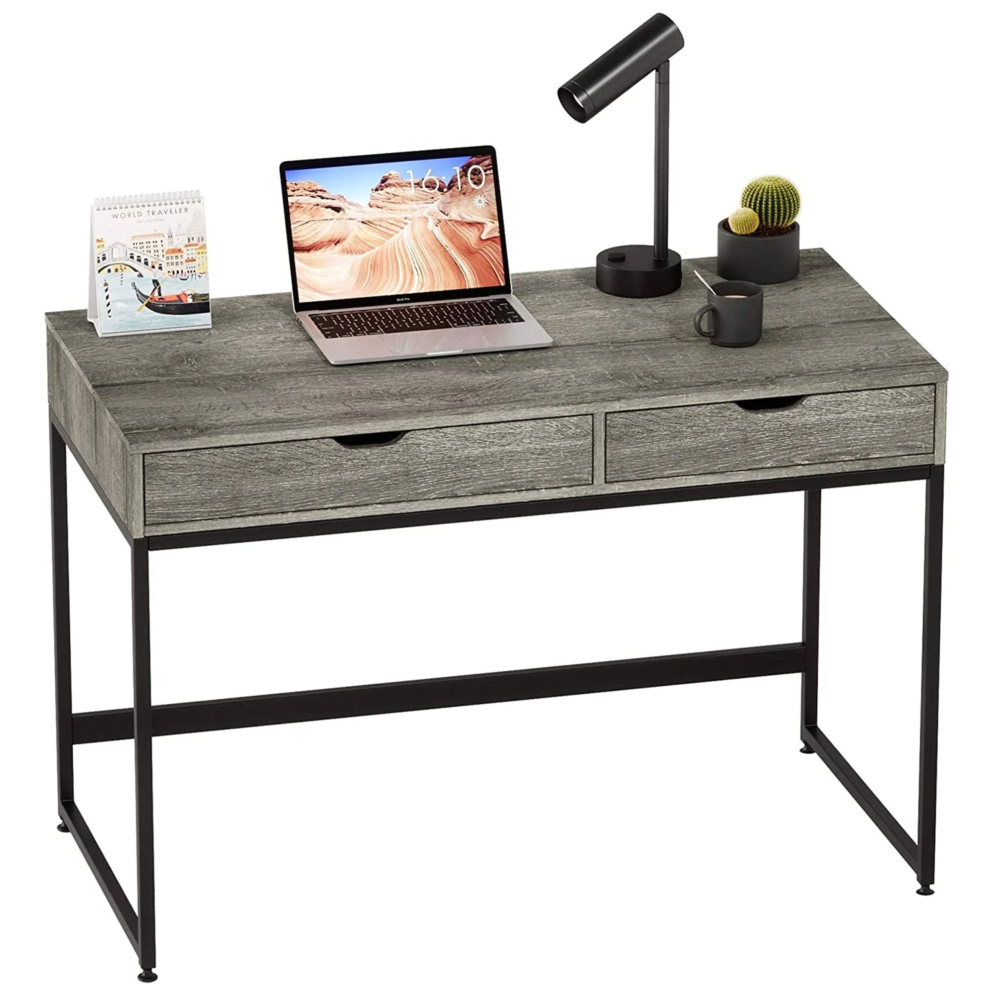 Bestier Office Writing Computer Home Office Desk w/ 2 Drawers, Gray (Open Box)