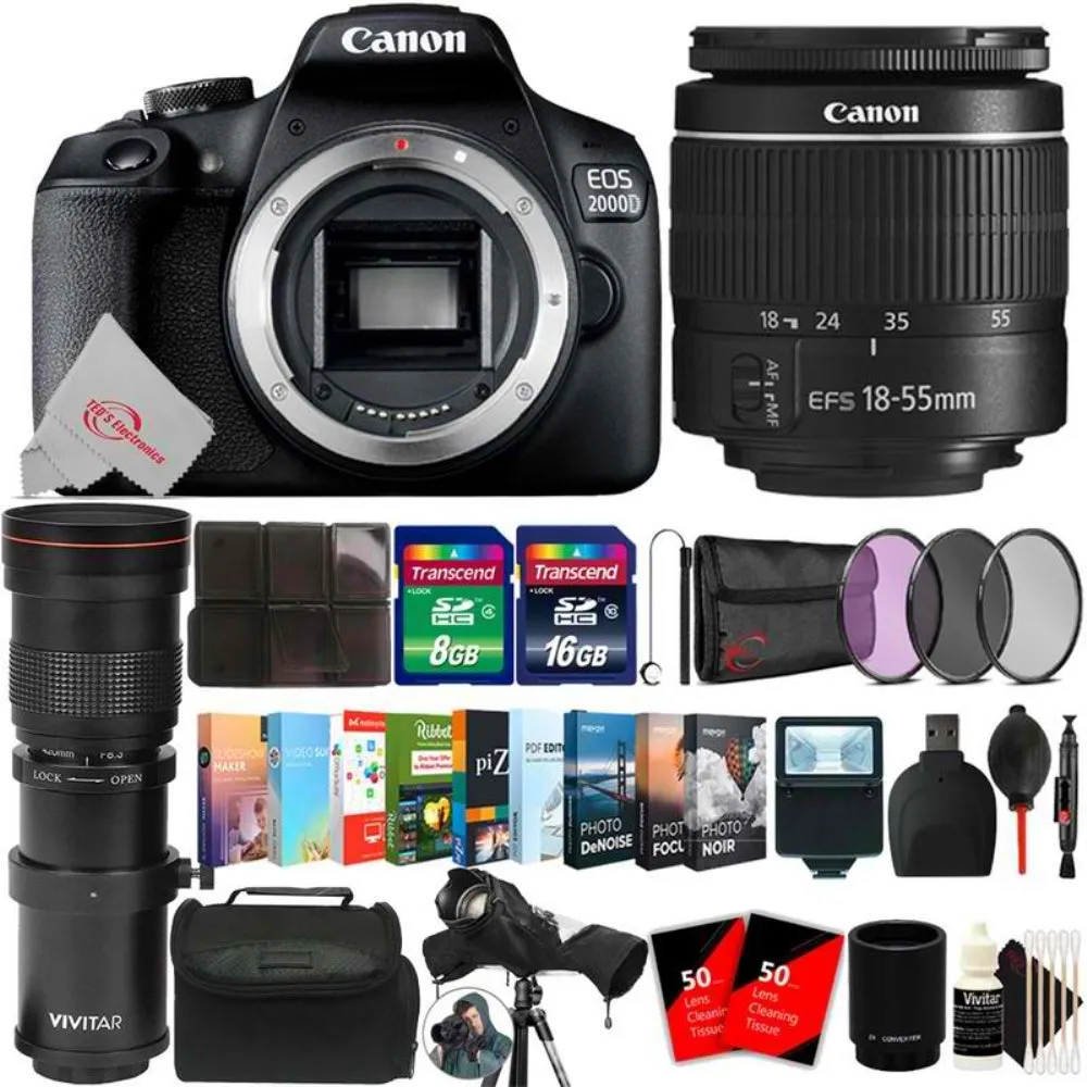 Canon EOS 2000D 24.1MP DSLR Camera   18-55mm & 420-800mm Lens Accessory Kit