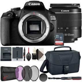 Canon EOS 2000D / Rebel T7 24.1MP CMOS 1080p DSLR Camera with EF-S 18-55mm f/1:3.5-5.6 Lens   Accessory Bundle