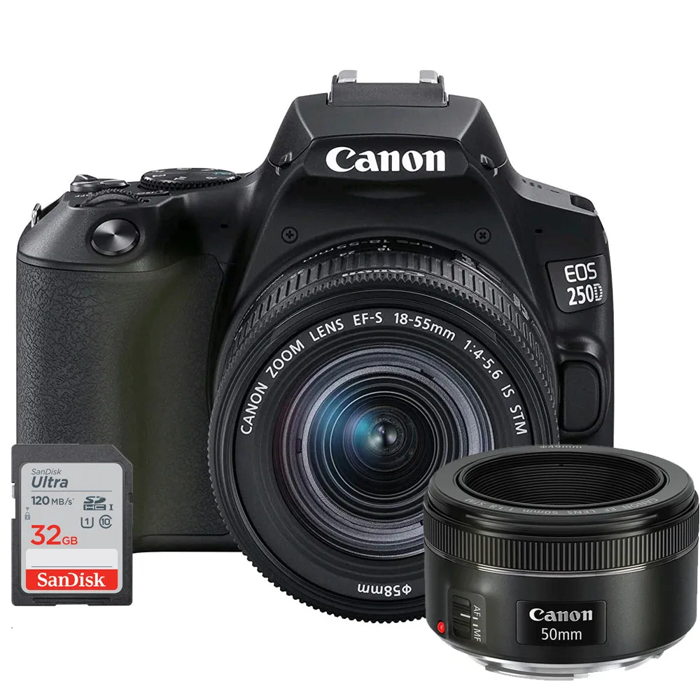 Canon EOS Rebel 250 Digital SLR Camera   18-55mm Lens   EF 50mm f/1.8 STM Lens Kit