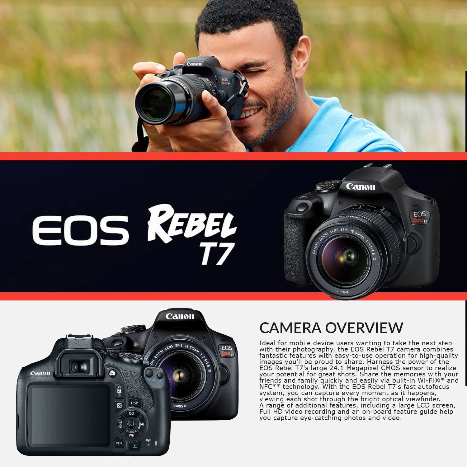 Canon Rebel T7 DSLR Camera with 18-55mm DC III Lens Kit & Sandisk 64GB Ultra Speed Memory Card, Carrying Case | Limited Edition