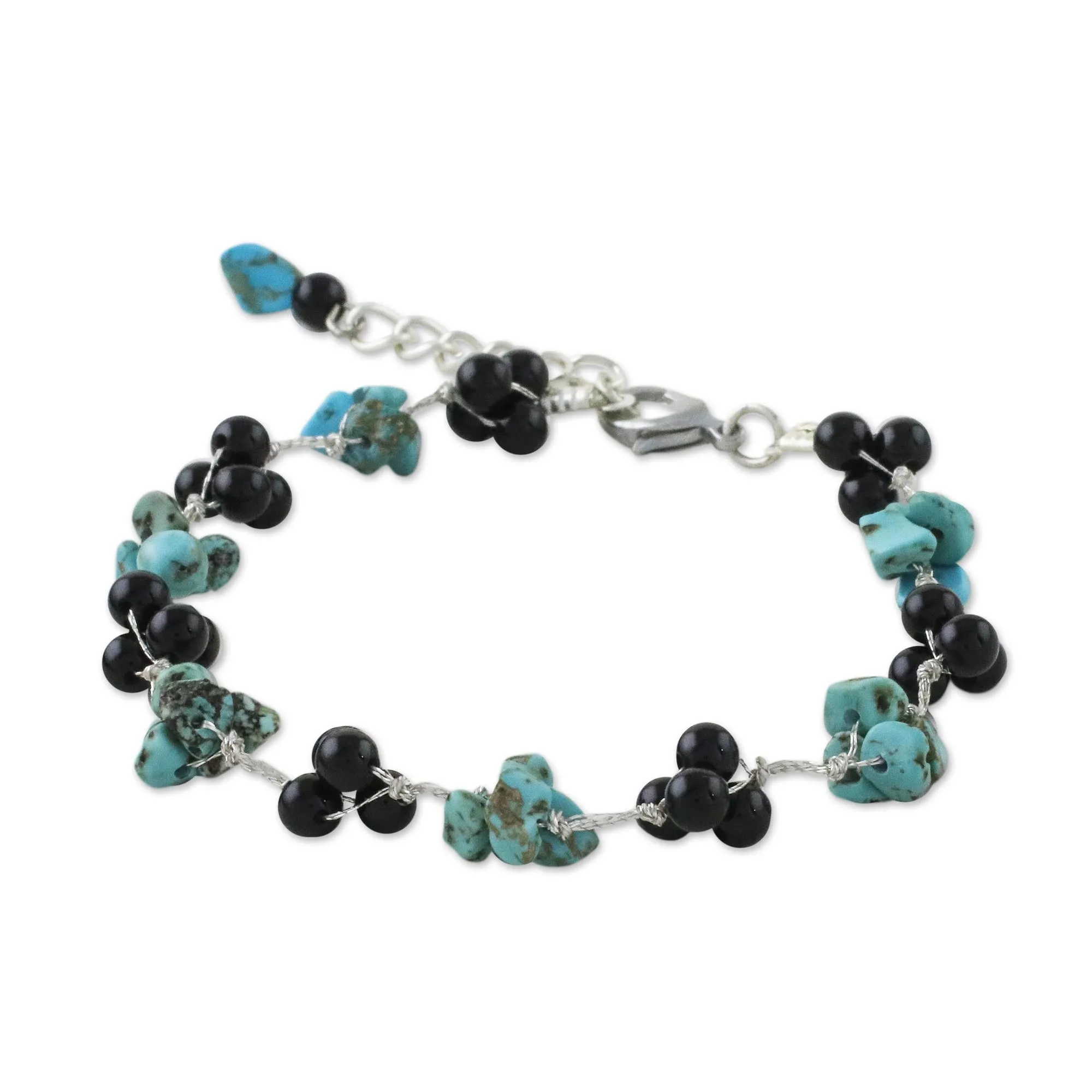 Chiang Mai Mist Artisan Crafted Bracelet with Onyx and Turquoise Beads