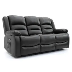 Chicago Electric Leather Recliner Sofa - Black 3 Seater