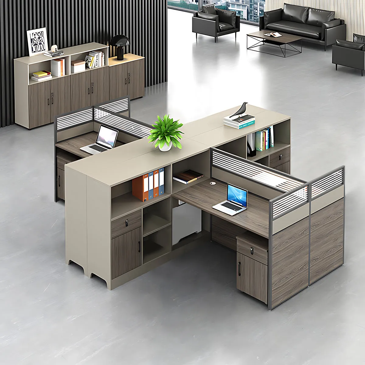 Contemporary Minimalist Multi-functional Office Desk with Partition Design