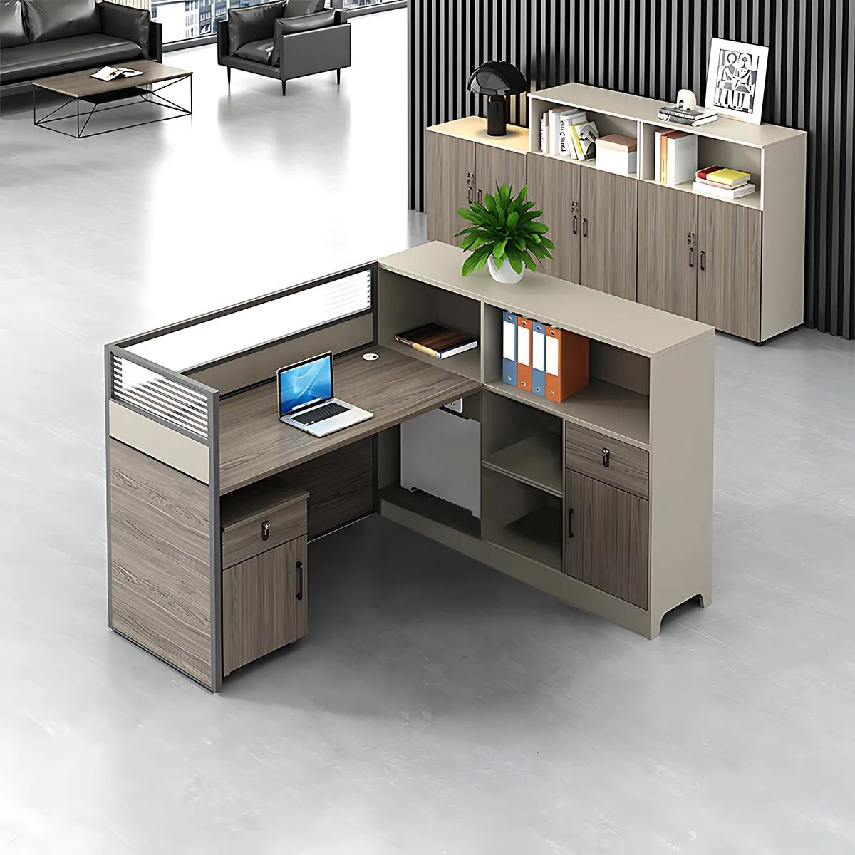 Contemporary Minimalist Multi-functional Office Desk with Partition Design