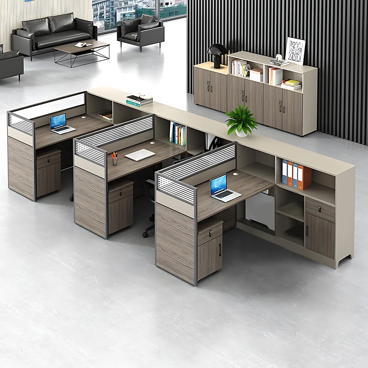 Contemporary Minimalist Multi-functional Office Desk with Partition Design