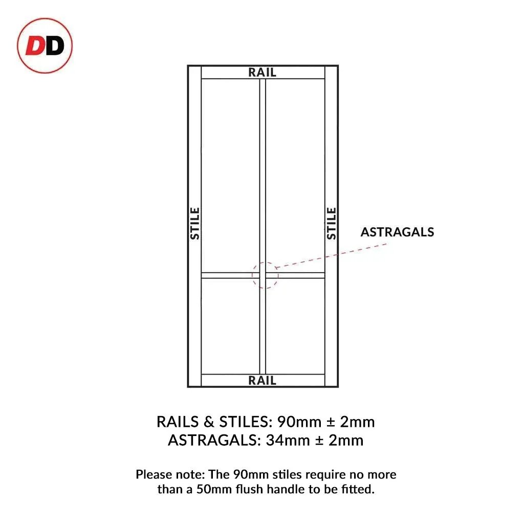 Double Sliding Door & Premium Wall Track - Eco-Urban® Bronx 4 Pane Doors DD6315SG - Frosted Glass - 6 Colour Options