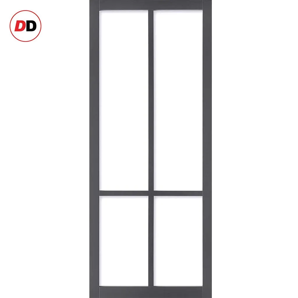 Double Sliding Door & Premium Wall Track - Eco-Urban® Bronx 4 Pane Doors DD6315SG - Frosted Glass - 6 Colour Options