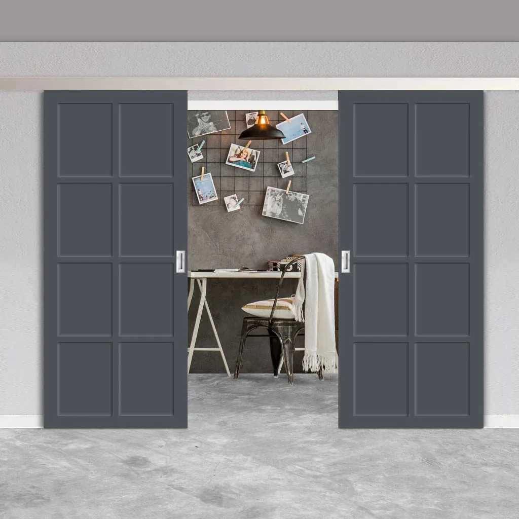 Double Sliding Door & Premium Wall Track - Eco-Urban® Perth 8 Panel Doors DD6318 - 6 Colour Options