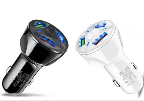 Fast 7A 3-Port USB Car Charger with QC 3.0 & LED - Black/White