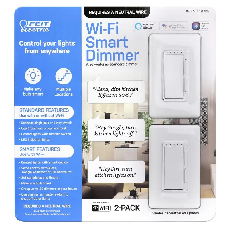 Feit Smart Home White 150 W Toggle Smart-Enabled Dimmer Switch 1 pk