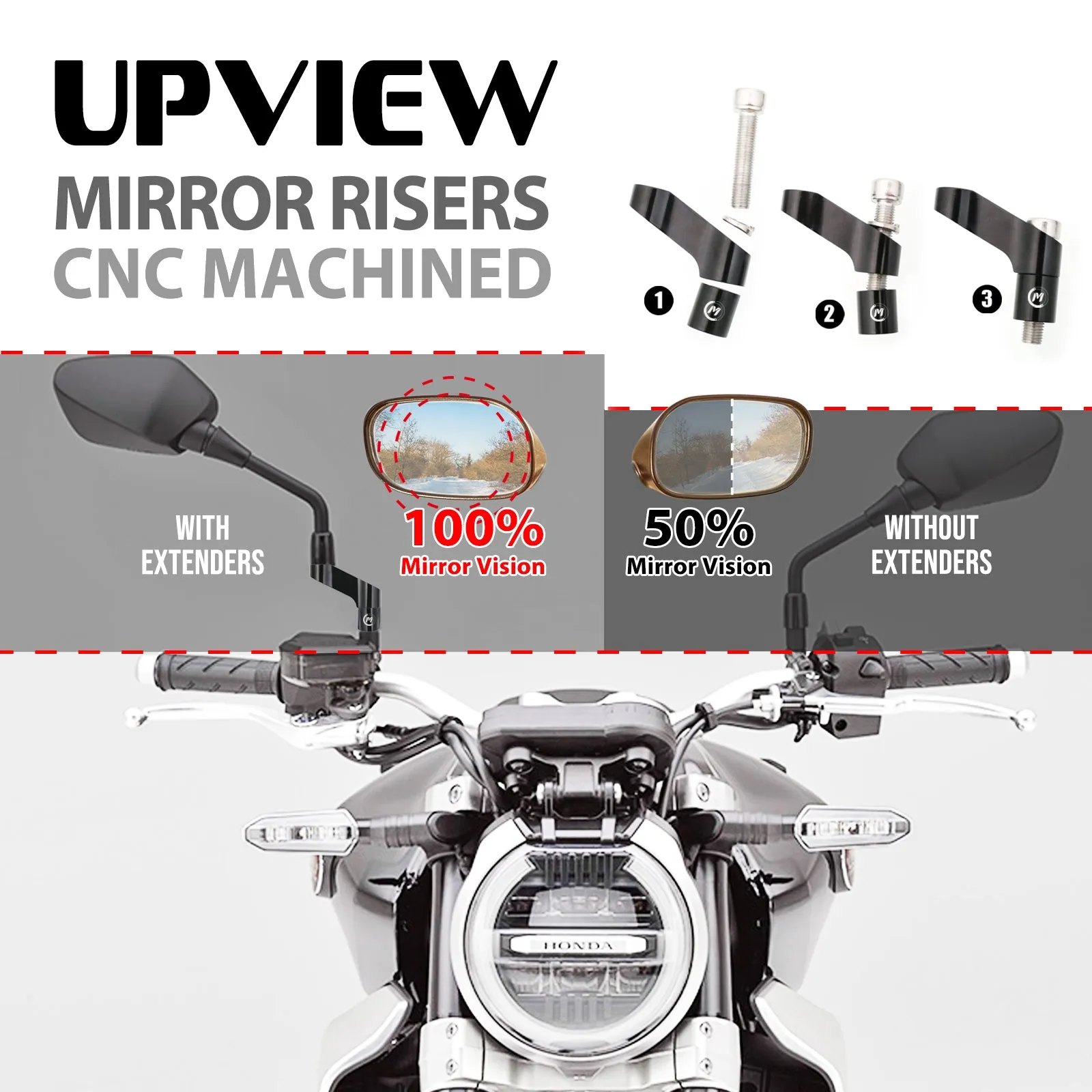 Fit Honda Monkey Grom Rebel 250 300 UPVIEW Rear View Mirror Extender Riser