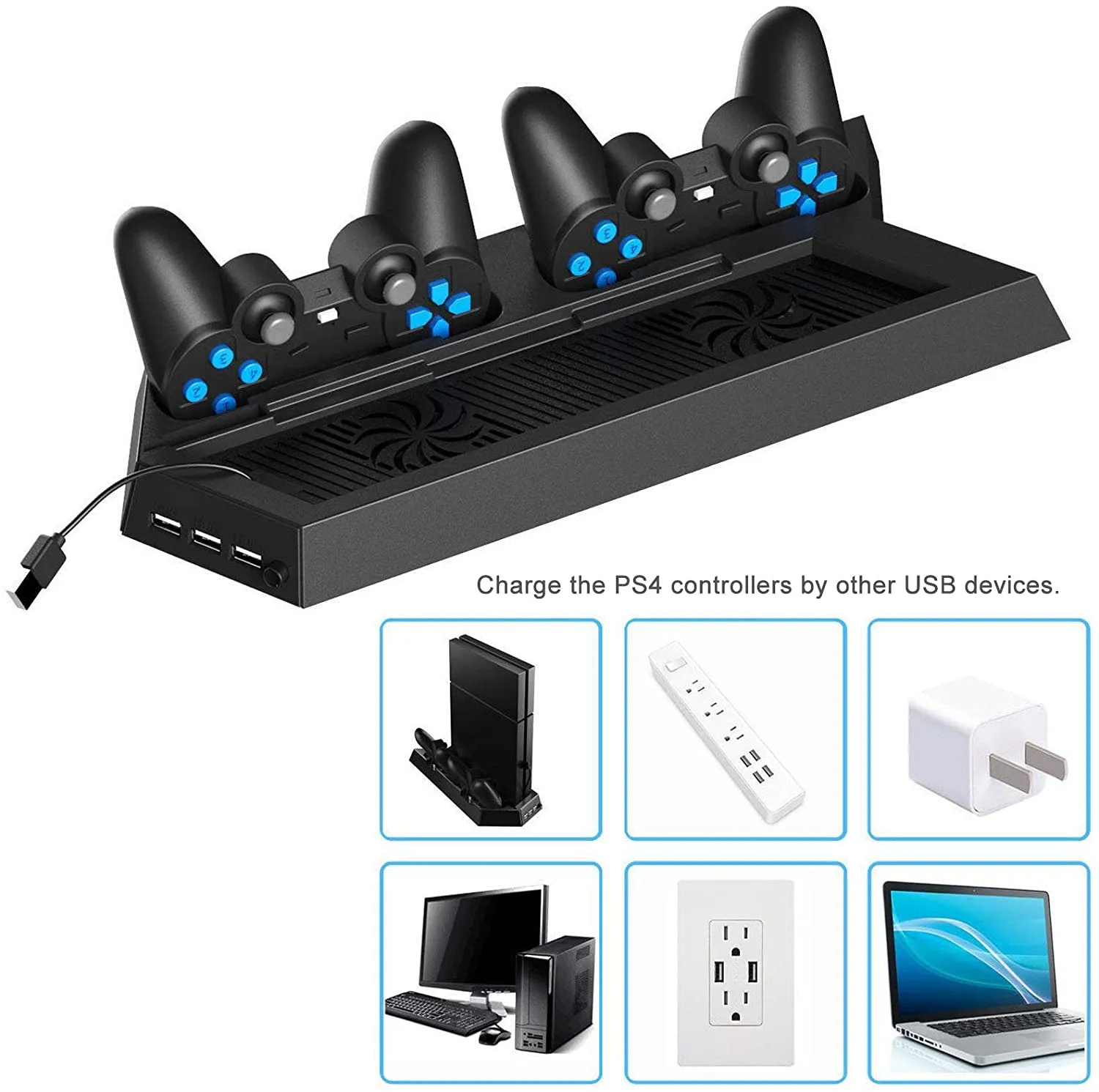 For PS4 Vertical Stand Cooling Fan Controller Charging Dock Station Stand