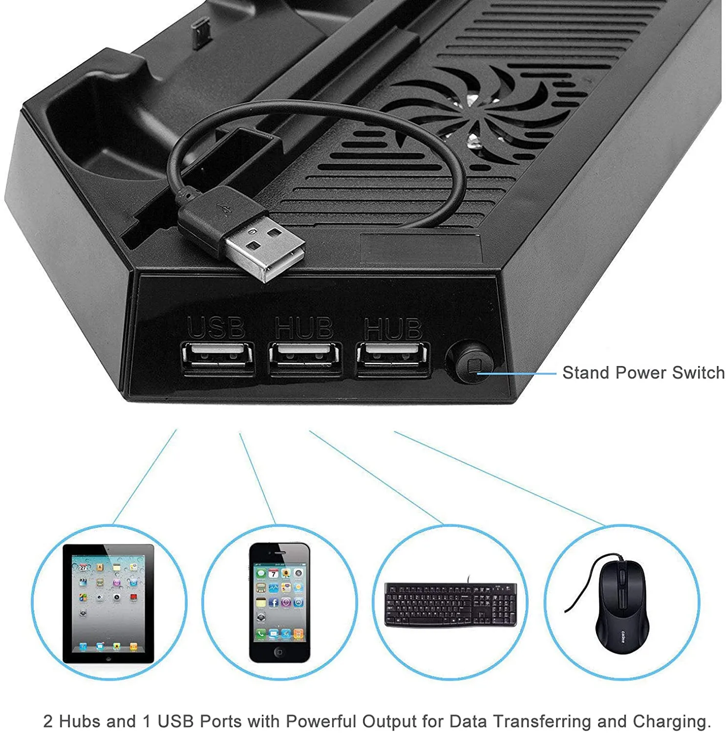 For PS4 Vertical Stand Cooling Fan Controller Charging Dock Station Stand