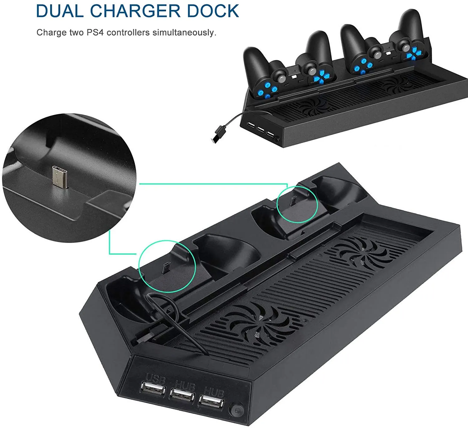 For PS4 Vertical Stand Cooling Fan Controller Charging Dock Station Stand