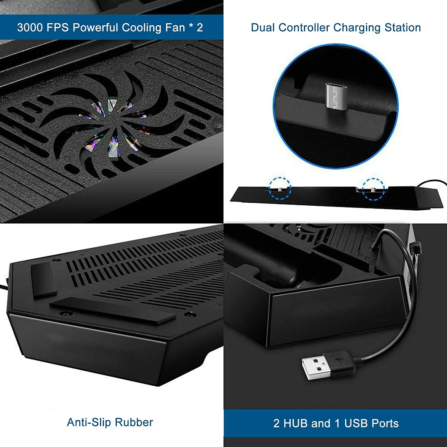 For PS4 Vertical Stand Cooling Fan Controller Charging Dock Station Stand