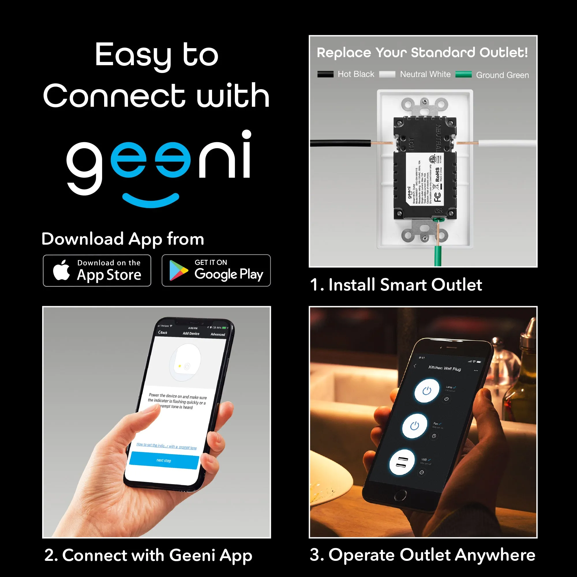 Geeni Current Charge Wall Outlet (2 Plugs & 2 USB Ports)