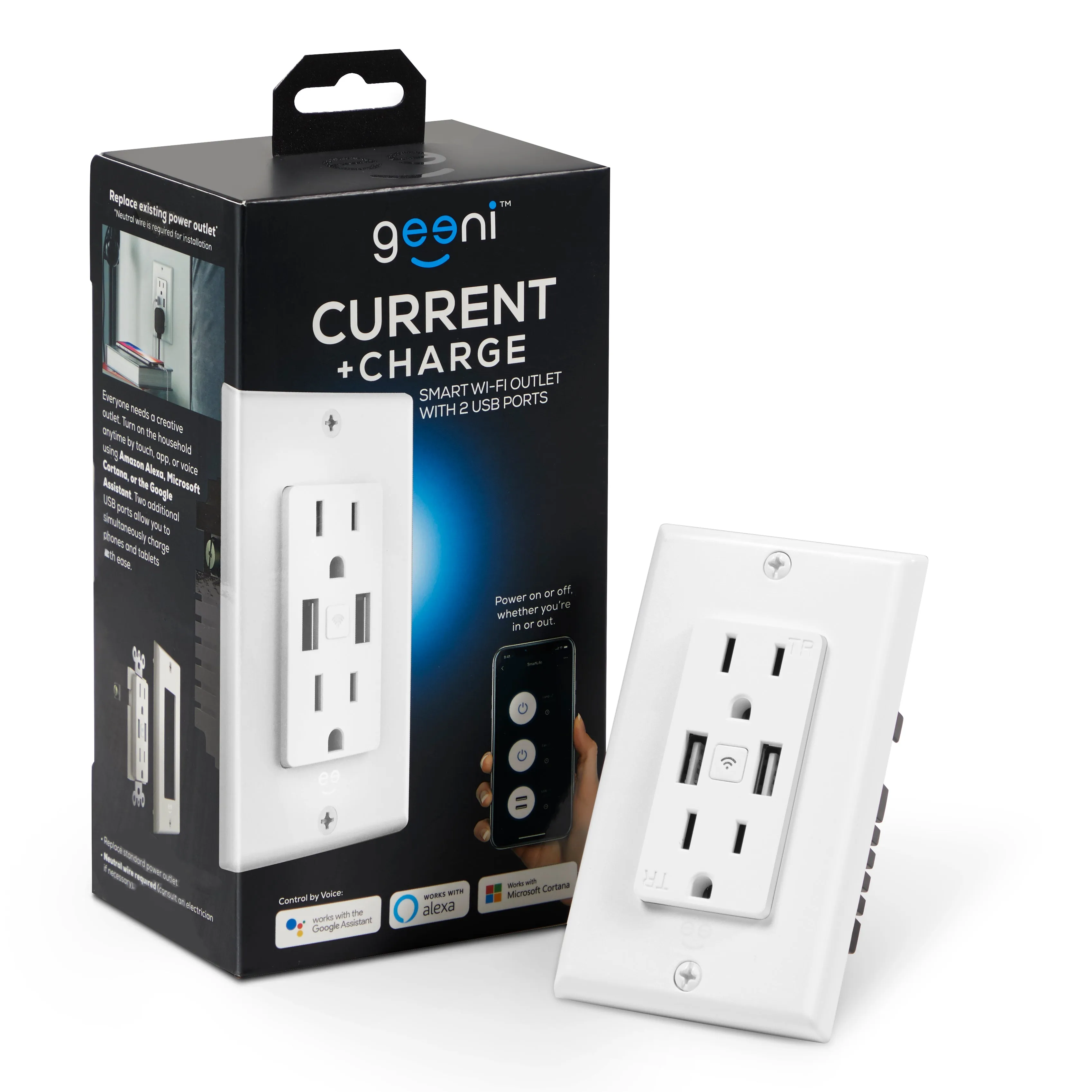 Geeni Current Charge Wall Outlet (2 Plugs & 2 USB Ports)