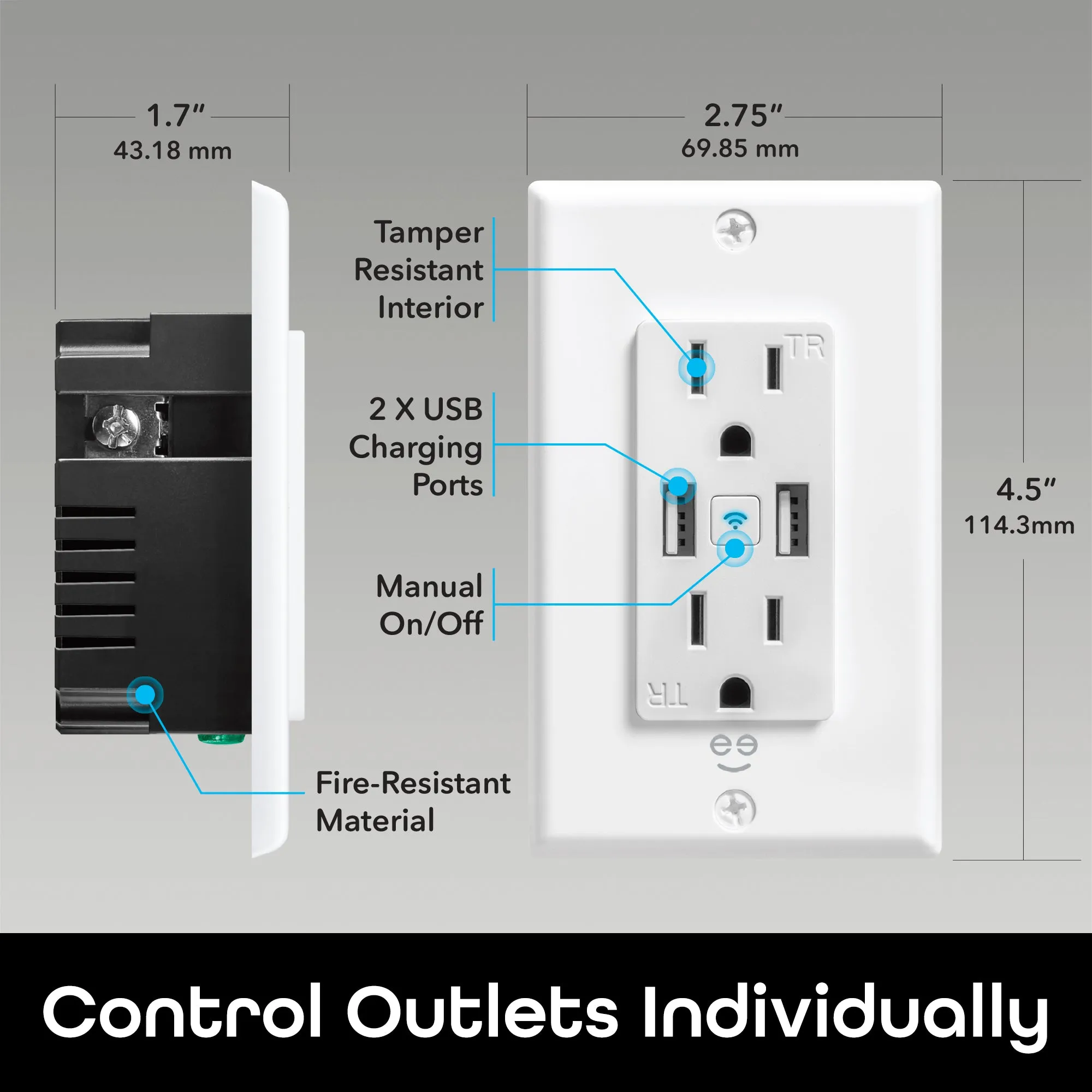 Geeni Current Charge Wall Outlet (2 Plugs & 2 USB Ports)