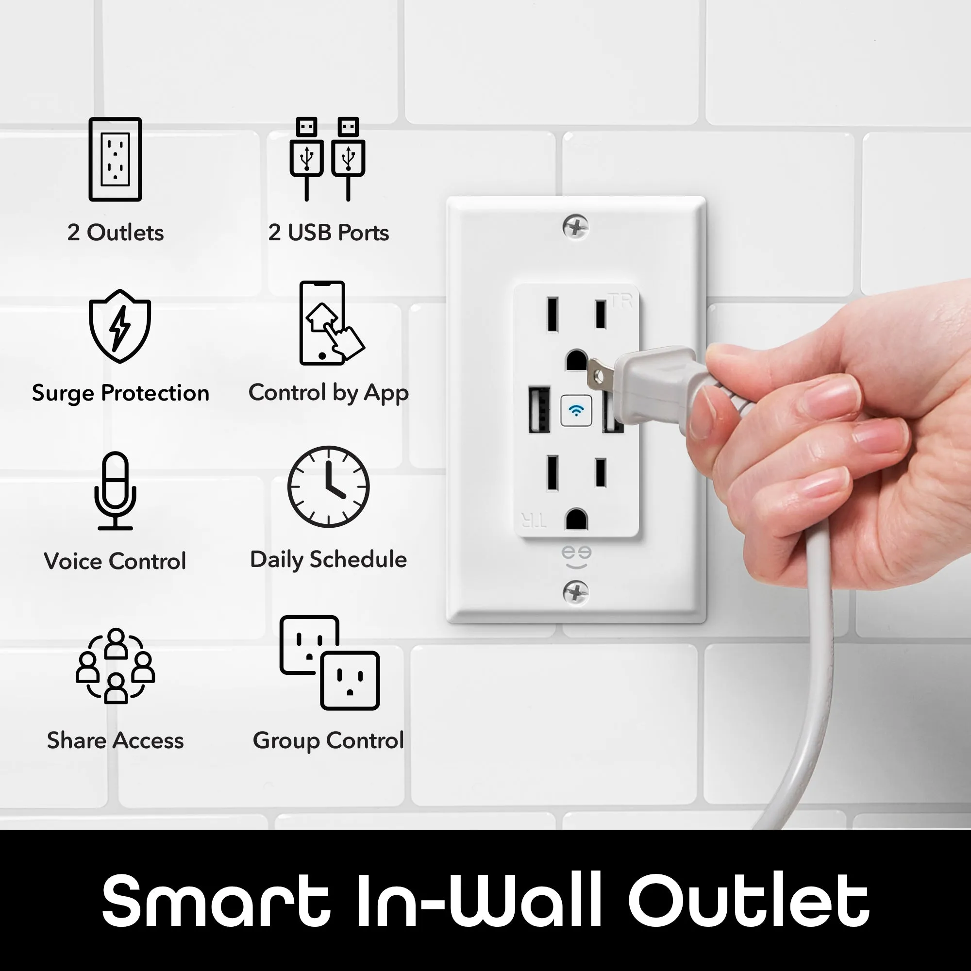 Geeni Current Charge Wall Outlet (2 Plugs & 2 USB Ports)