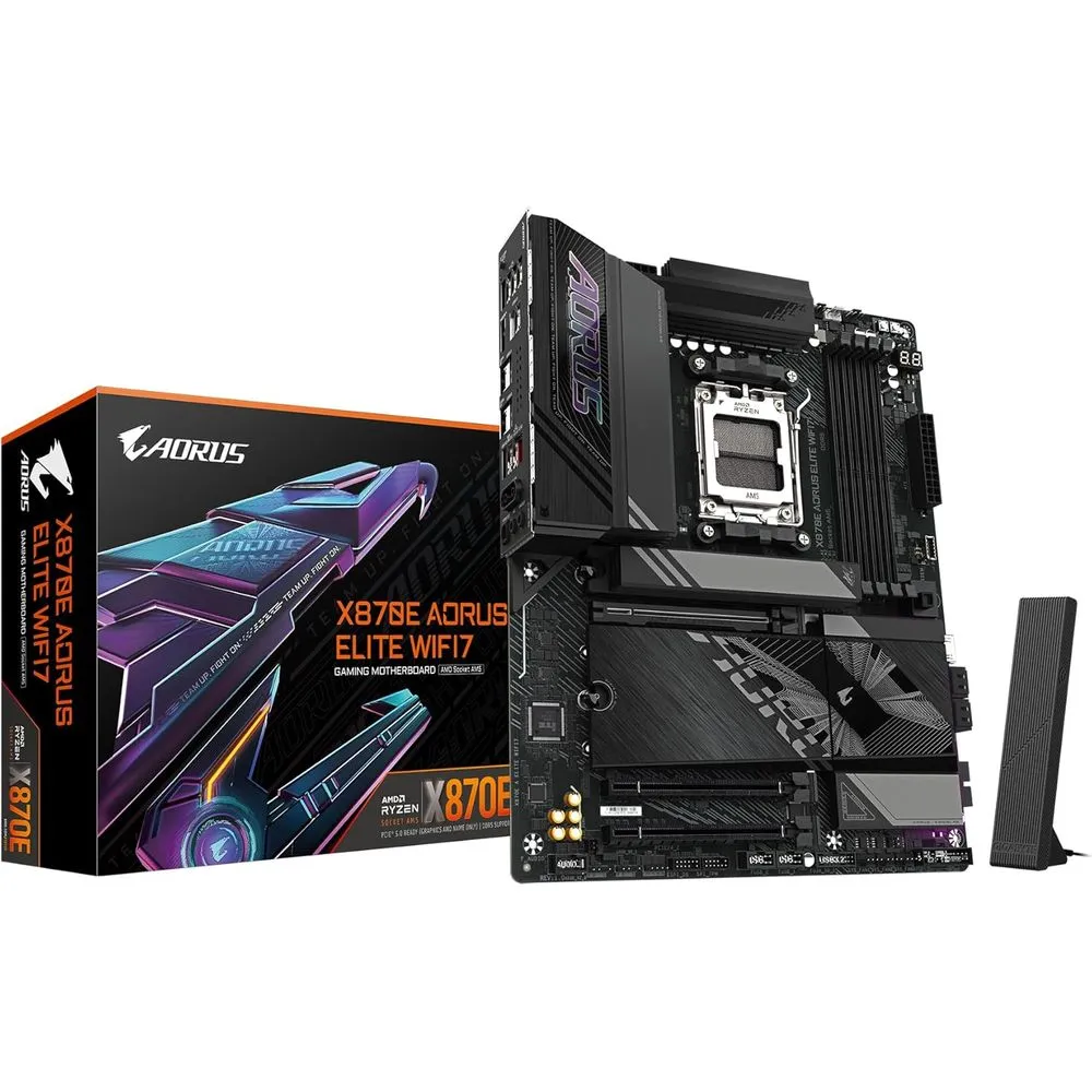 Gigabyte X870E AORUS Elite WIFI7 AMD AM5 LGA 1718 Motherboard, ATX, DDR5, 4X M.2, PCIe 5.0, USB4, WIFI7, 2.5GbE LAN, EZ-Latch