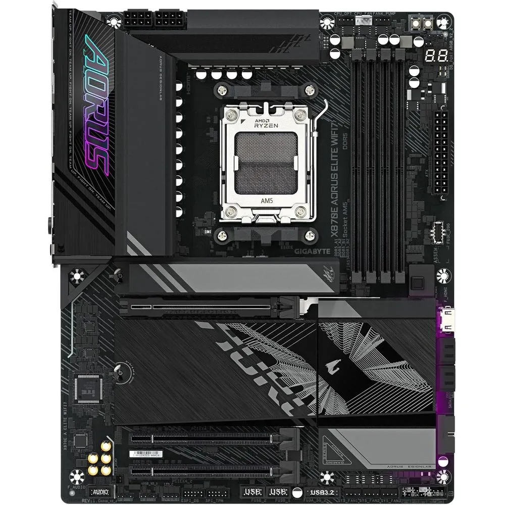 Gigabyte X870E AORUS Elite WIFI7 AMD AM5 LGA 1718 Motherboard, ATX, DDR5, 4X M.2, PCIe 5.0, USB4, WIFI7, 2.5GbE LAN, EZ-Latch