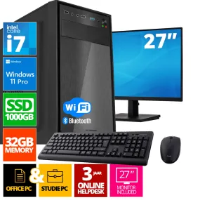 Intel Compleet PC SET | Intel Core i7 | 32 GB DDR4 | 1 TB SSD   27 Inch Monitor   Muis   Toetsenbord | Windows 11 Pro   WiFi & Bluetooth