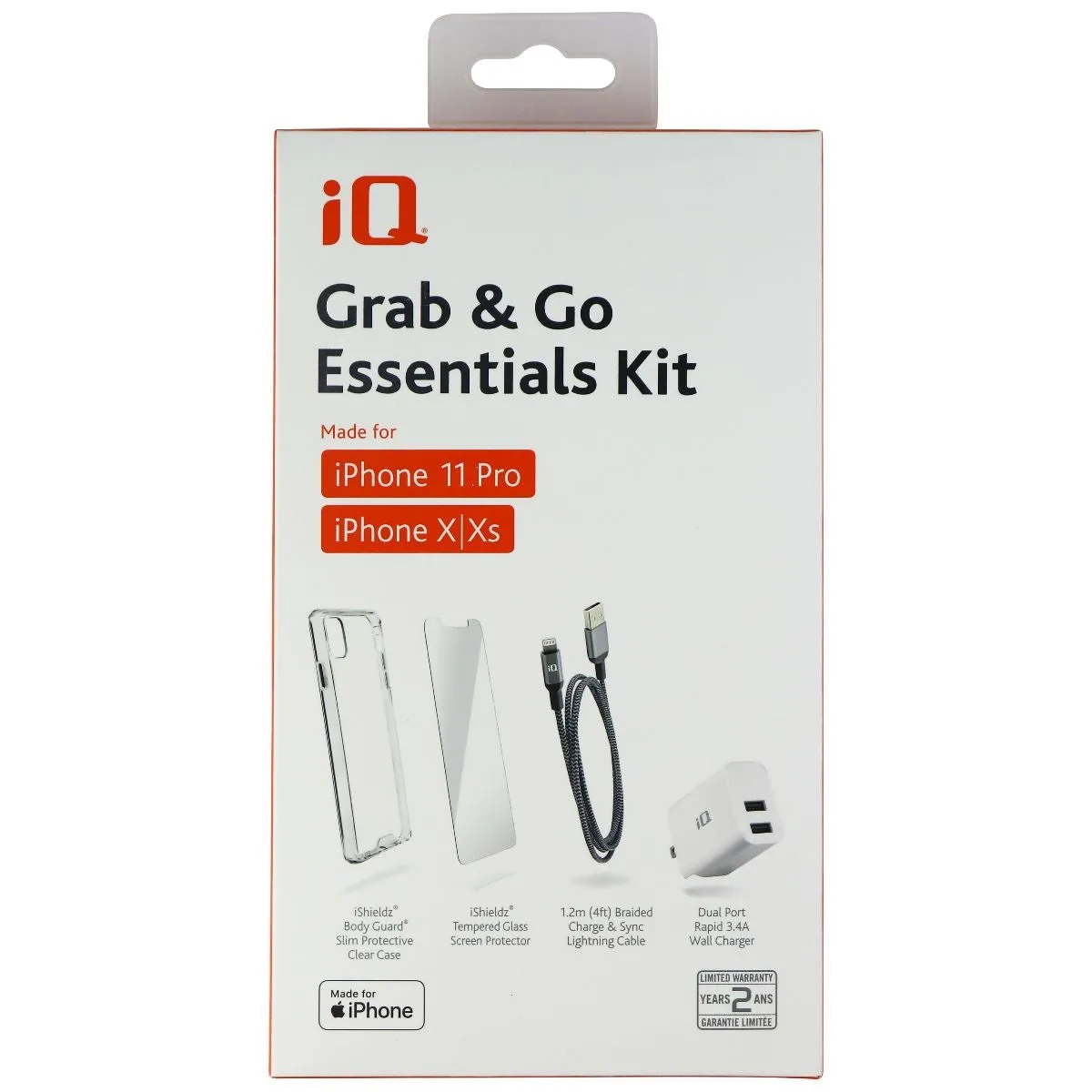 iQ Grab & Go Essentials Charger and Case Kit for iPhone 11 Pro / Xs / X - Clear