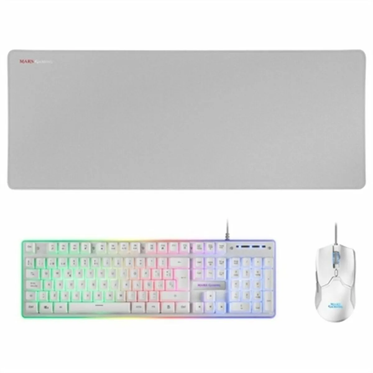 Keyboard and Mouse Mars Gaming MCPXWES White Spanish Qwerty QWERTY LED RGB