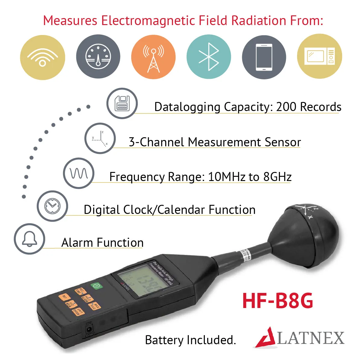 LATNEX® HF-B8G Professional RF Meter 10MHz - 8GHz