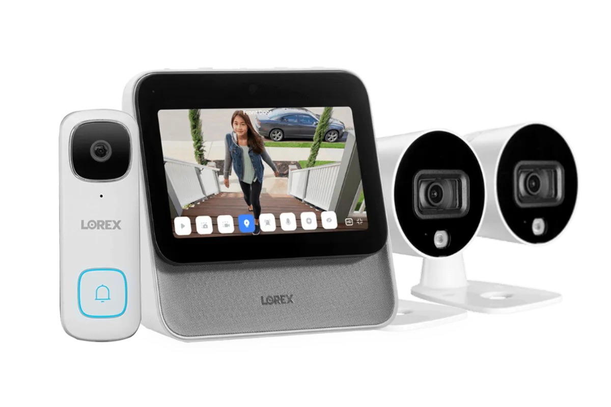 Lorex Smart Home Security Center with Two 1080p Outdoor Wi-Fi Cameras and 2K Video Doorbell