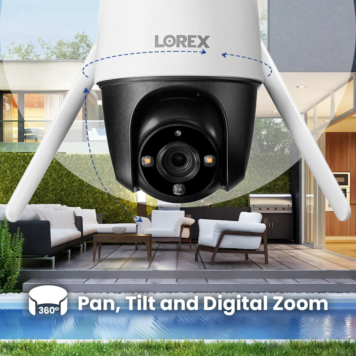 Lorex Wireless Fusion - 4K  NVR with 2K Wired Doorbell, Outdoor Pan-Tilt Camera, Wi-Fi Floodlight Camera, Two 4K Wi-Fi 6 Outdoor Cameras and Two Indoor Pan-Tilt Cameras