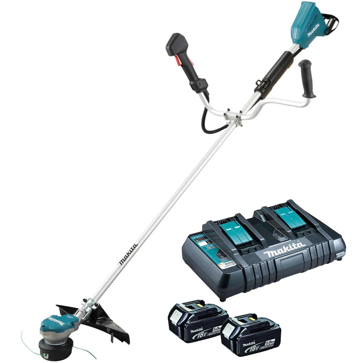 Makita DUR368APT2 36V Brushless Brush Cutter With 2 x 5.0Ah Batteries & Charger