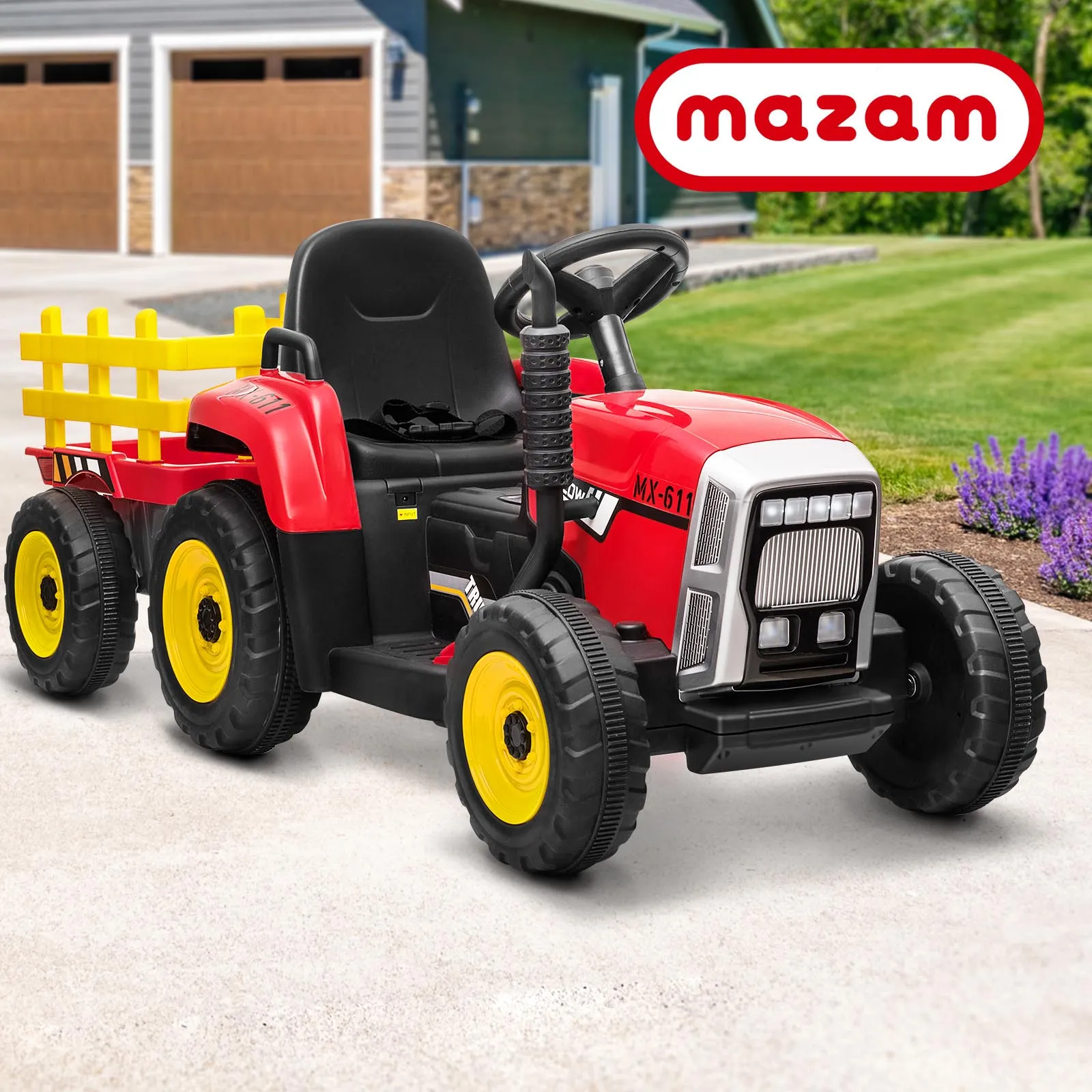 Mazam Kids Ride On Tractor W/ Trailer Electric Vehicle Toy Car Bluetooth Gift