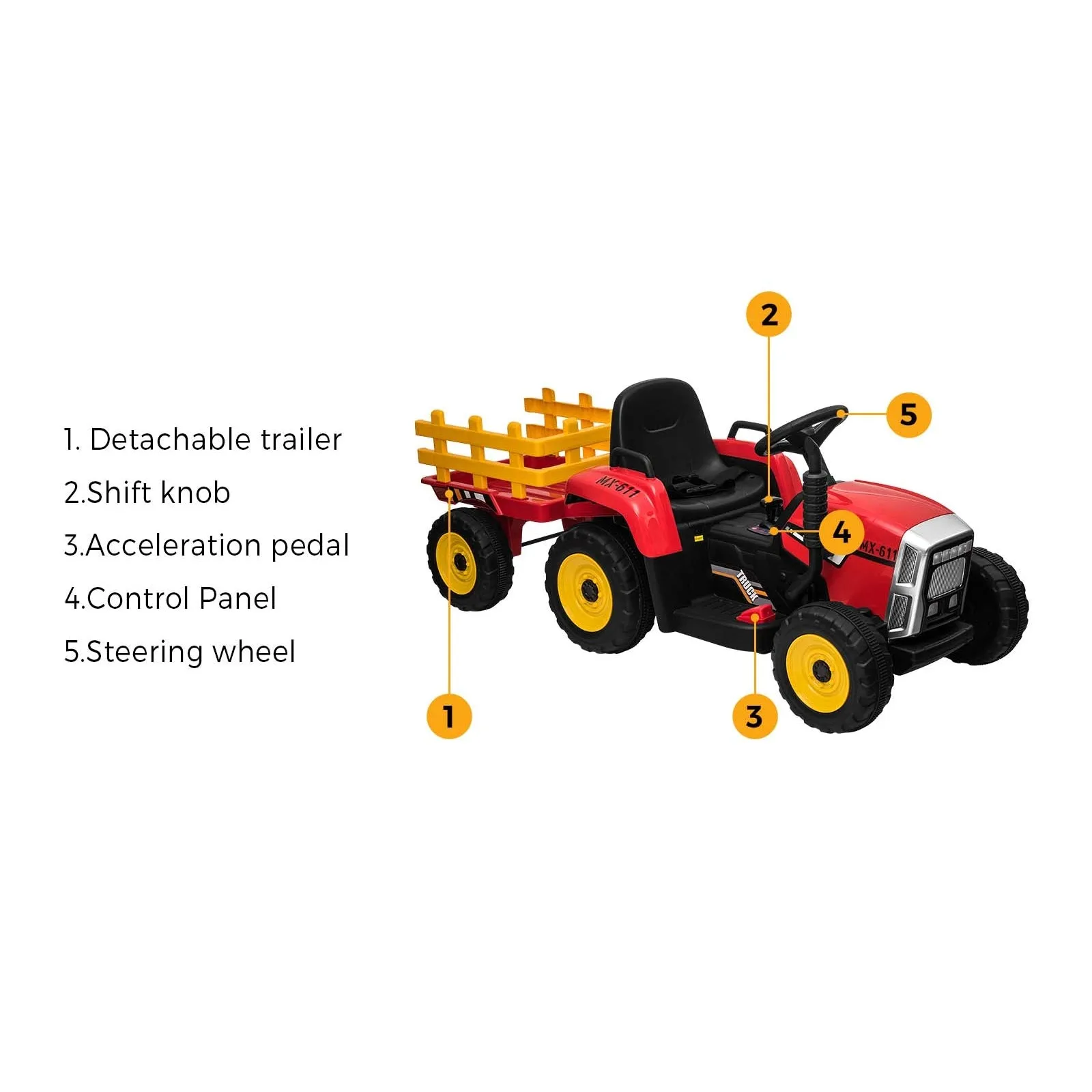 Mazam Kids Ride On Tractor W/ Trailer Electric Vehicle Toy Car Bluetooth Gift